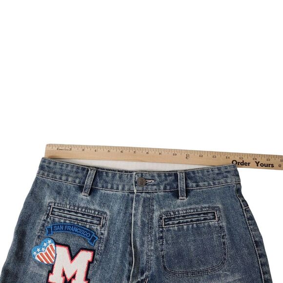 Manoush Denim Shorts Womens 8 Blue Cut-off Patchwork High-Rise Venice Beach Boho - Picture 12 of 12